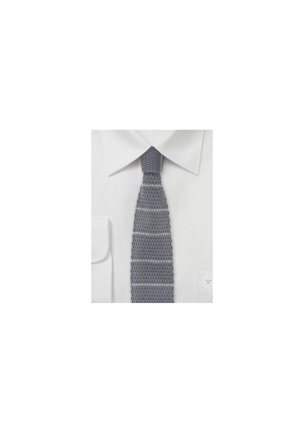 Cotton Knit Necktie in Gray and Silver