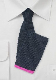 Navy Knit Tie with Hot Pink Tip