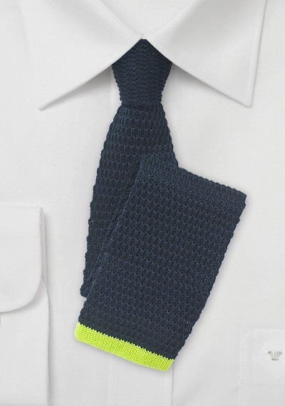 Navy Knit Tie with Bright Lime Colored Tip | Cheap-Neckties.com
