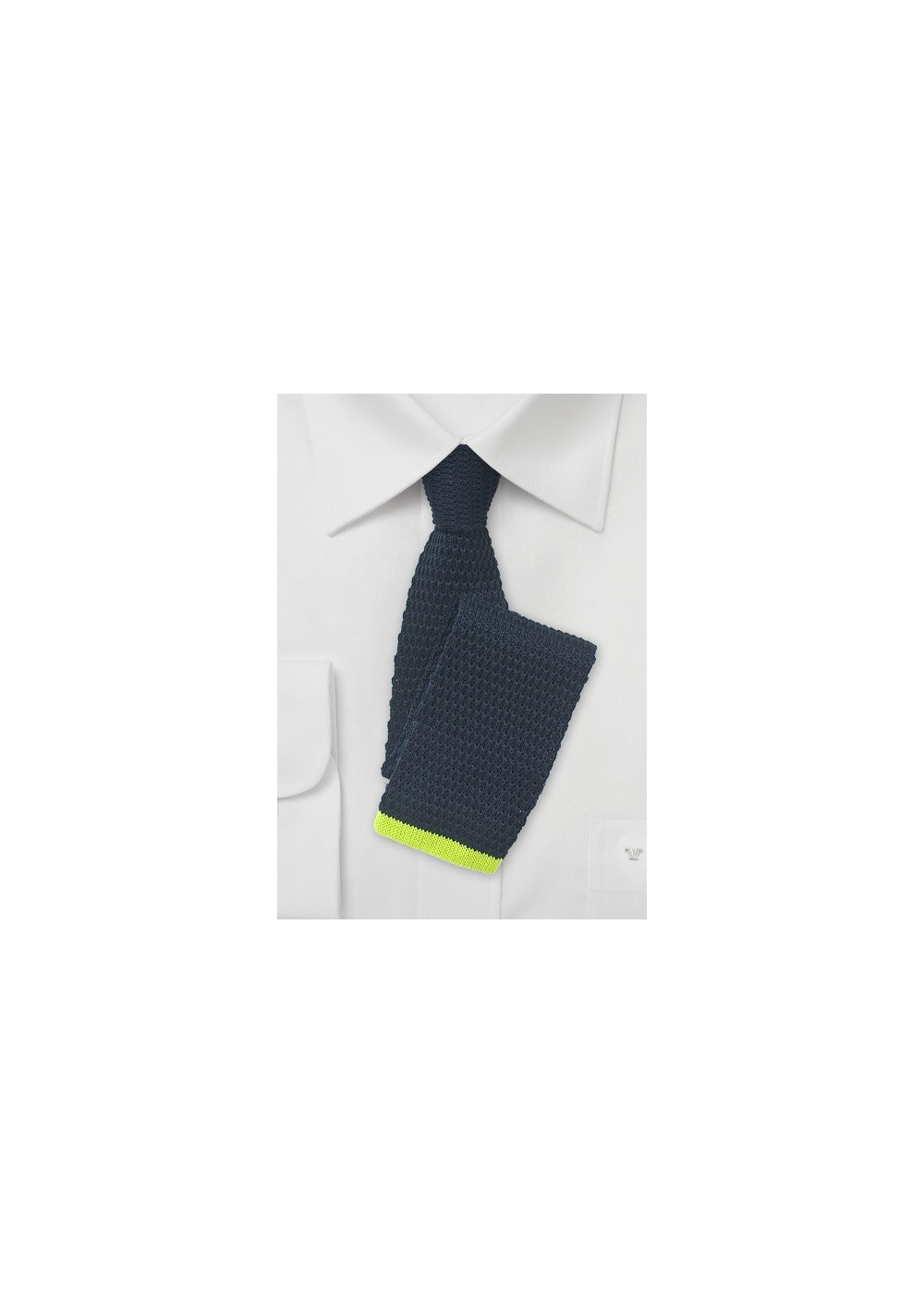 Navy Blue Knit Tie with Lime Green Tip