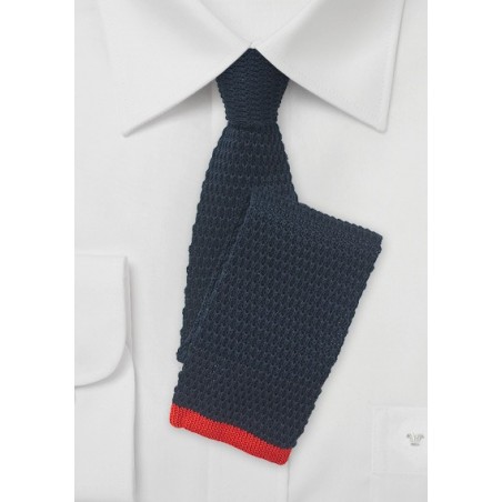 Navy Blue Knit Tie with Red Tip