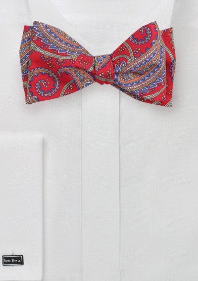 Classic Paisley Bow Tie in Red