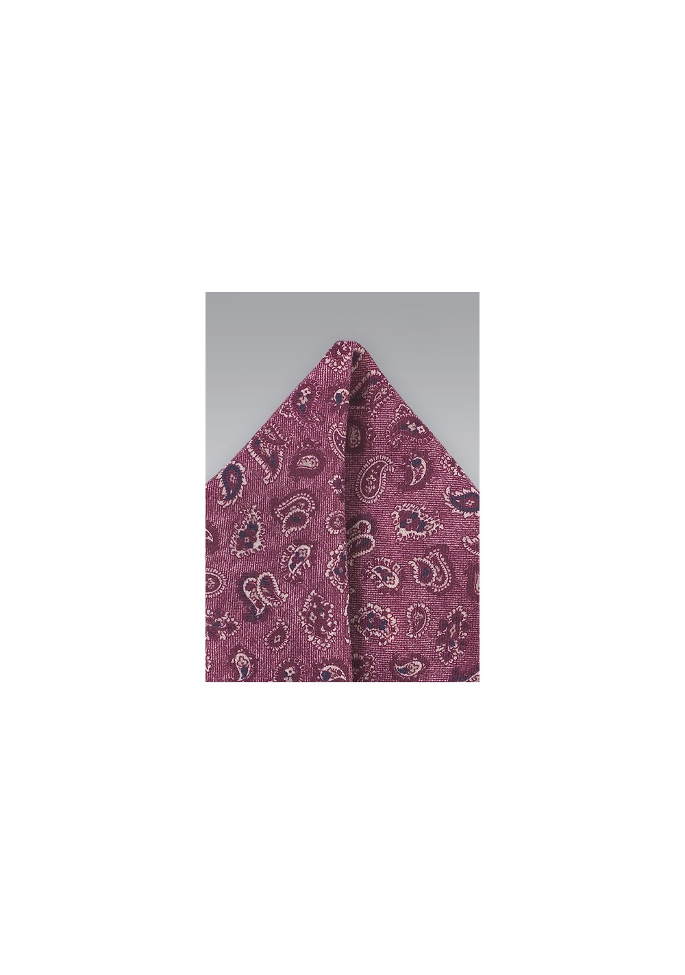 Wine Red Paisley Pocket Square in Wool
