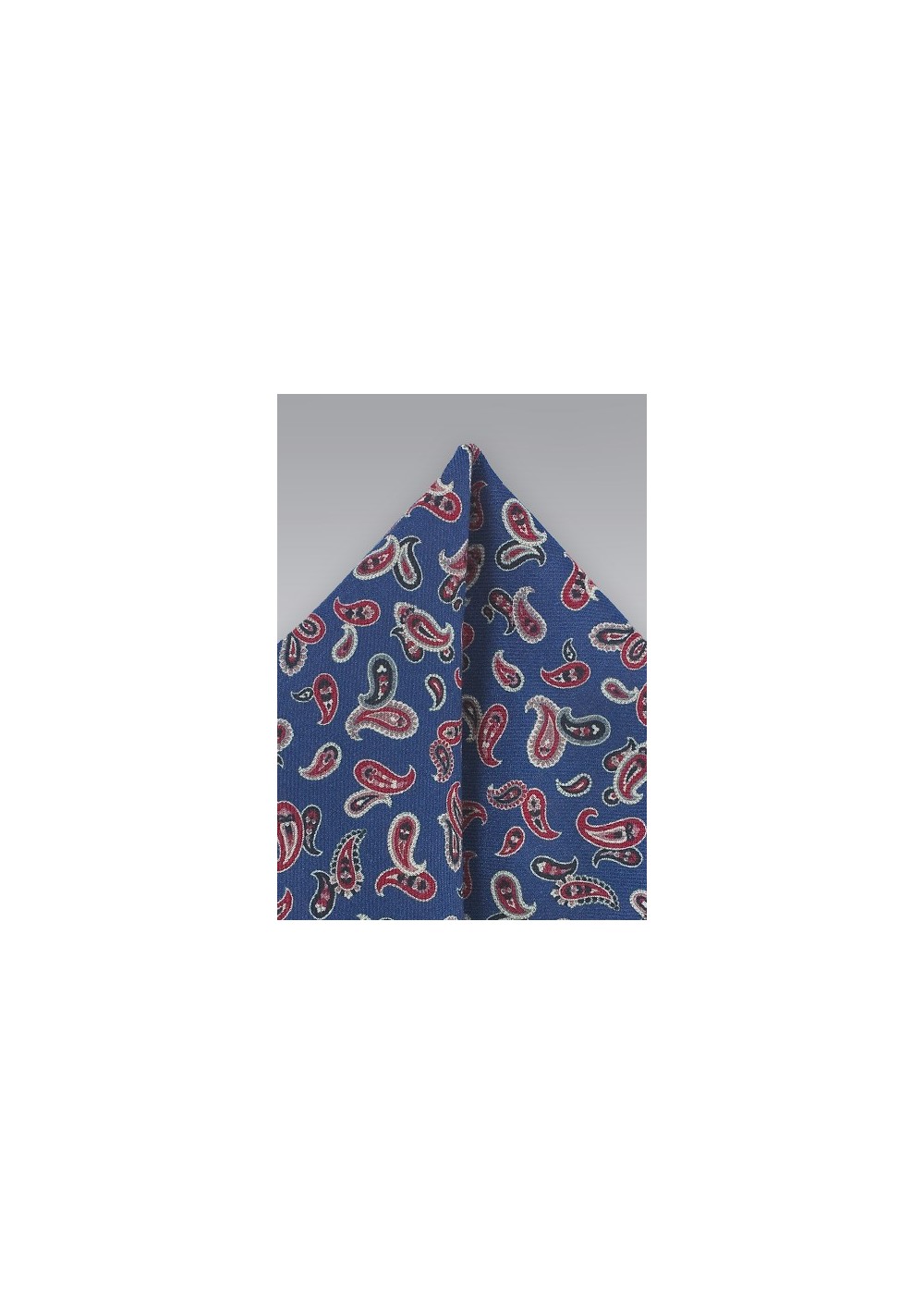 Red and Blue Wool Pocket Square with Paisley Print