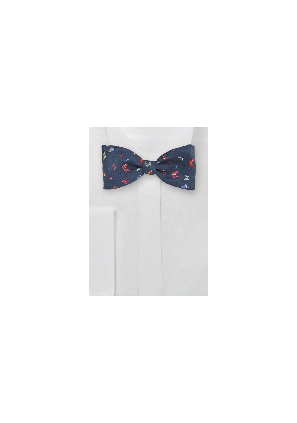 Navy Silk Bow Tie with Butterflies