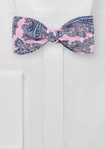 Pink and Blue Paisley Bow Tie