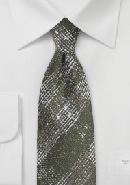 Faded Plaid Wool Tie in Moss Green