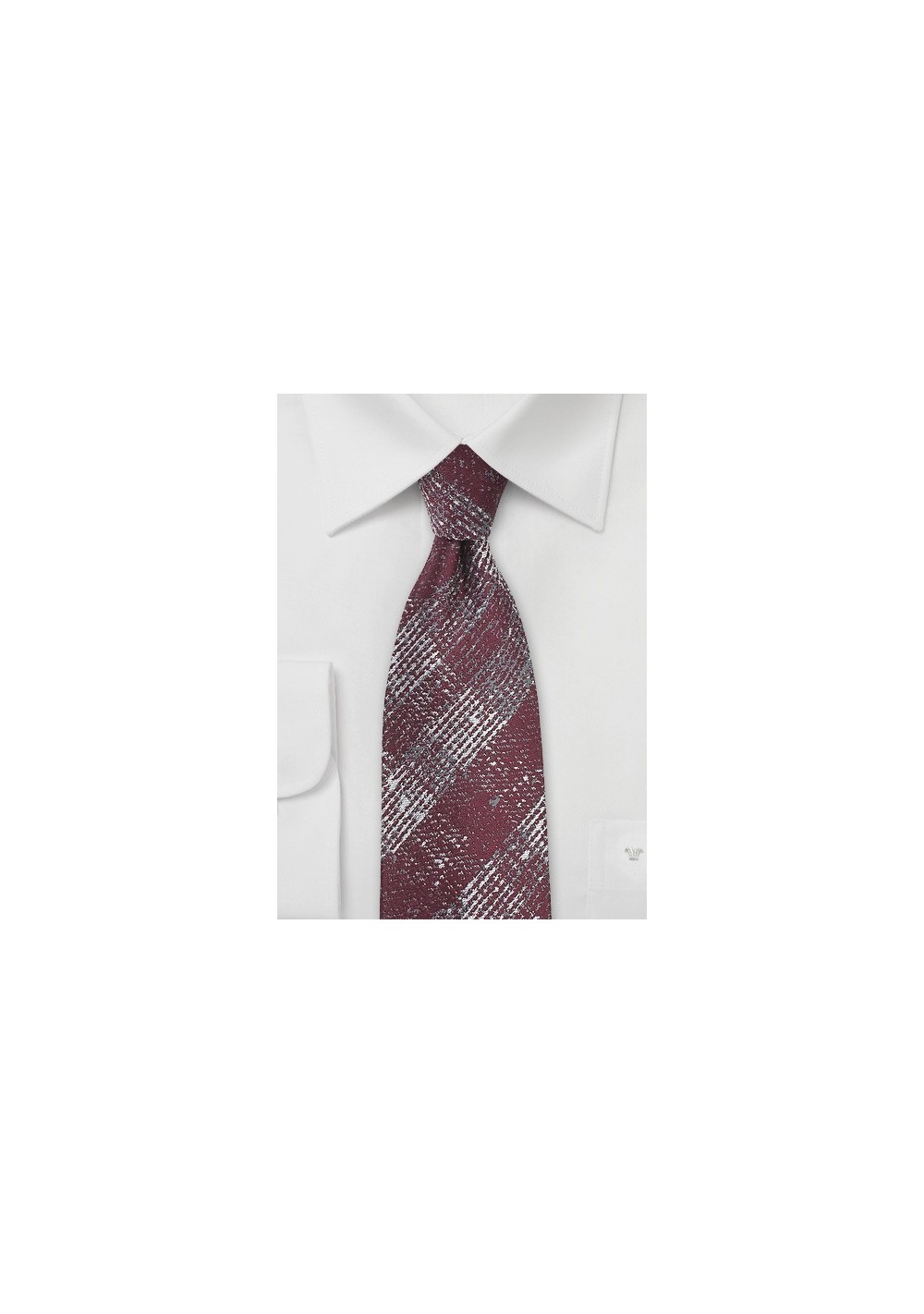Textured Plaid Tie in Cabernet Red