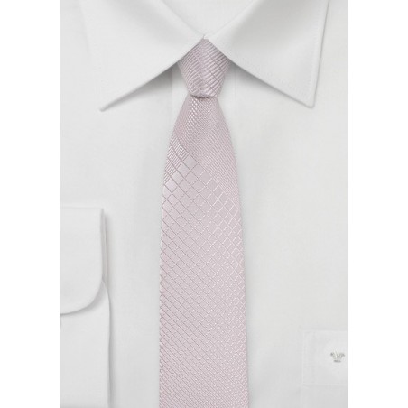 Soft Blush Hued Plaid Tie in Skinny Width