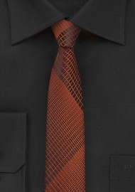 Black Skinny Tie with Copper Plaid