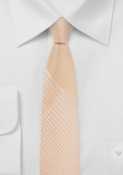 Trendy Narrow Plaid Necktie in Peach Parfait | Cheap-Neckties.com