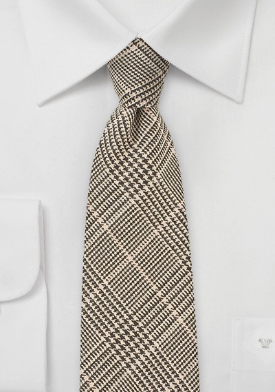 Glen Check Wool Tie in Brown