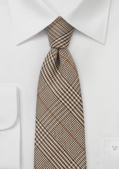 Dark Brown Wool Tie with Glen Checks