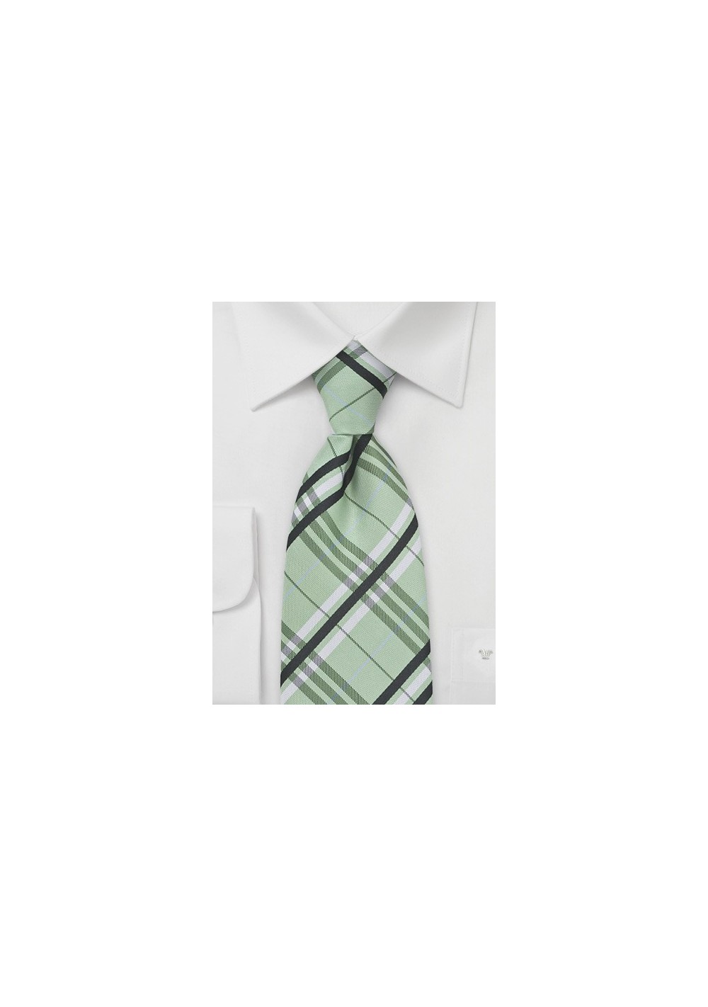 Plaid Extra Long Tie in Pistachio Green