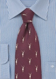 Maroon Red Tie with Stags