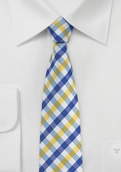 Gingham Tie in Bright Yellow and Light Blue