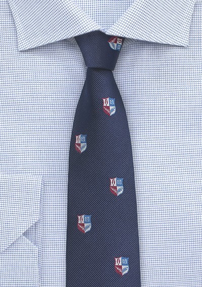 Repp Textured Tie in Navy with Crests