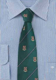 Hunter Green Striped Repp Tie with Crests