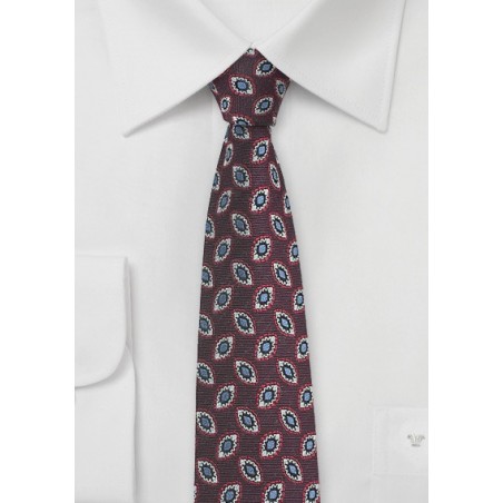Vintage Design Skinny Tie in Dark Red | Cheap-Neckties.com