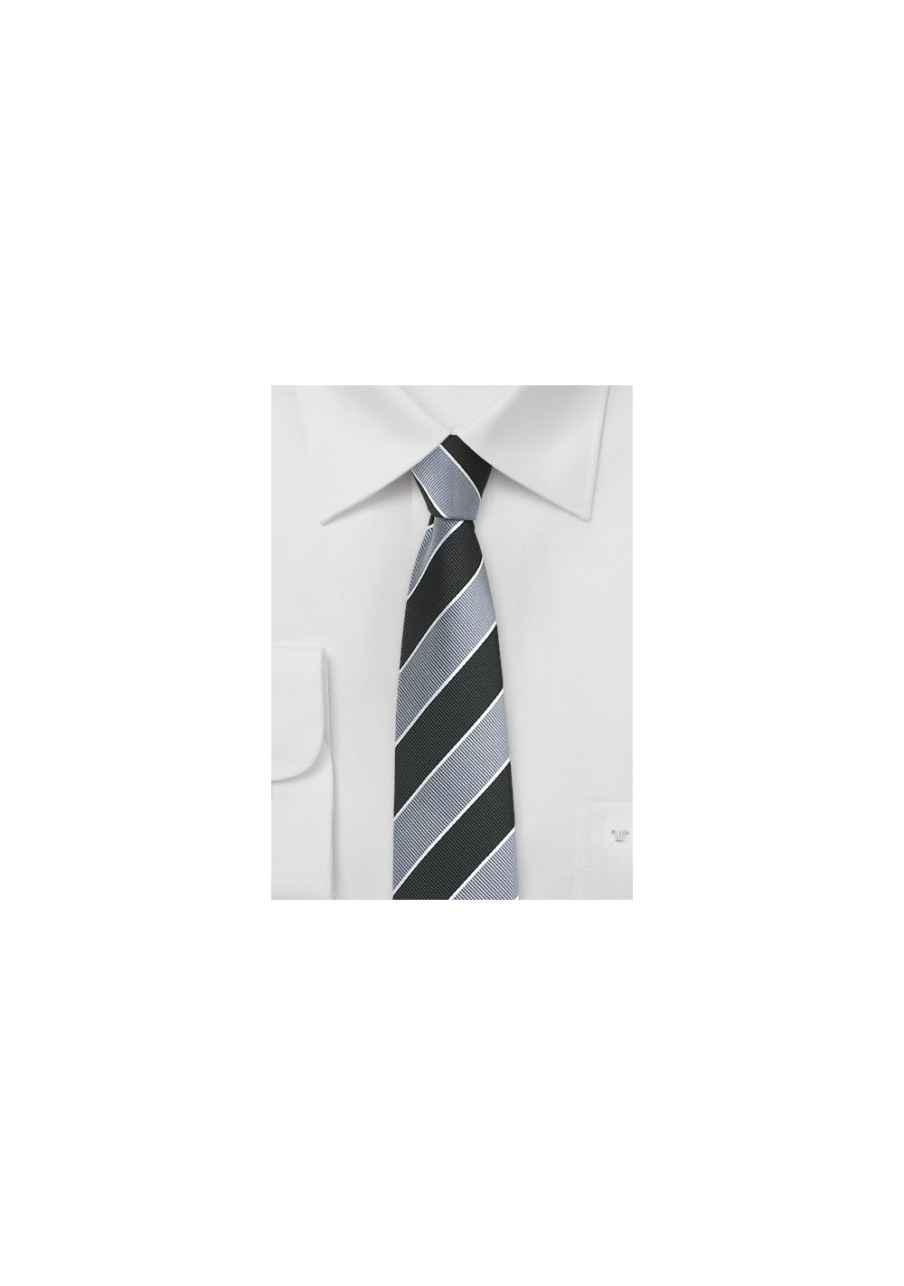 Repp Stripe Skinny Tie in Silver and Black