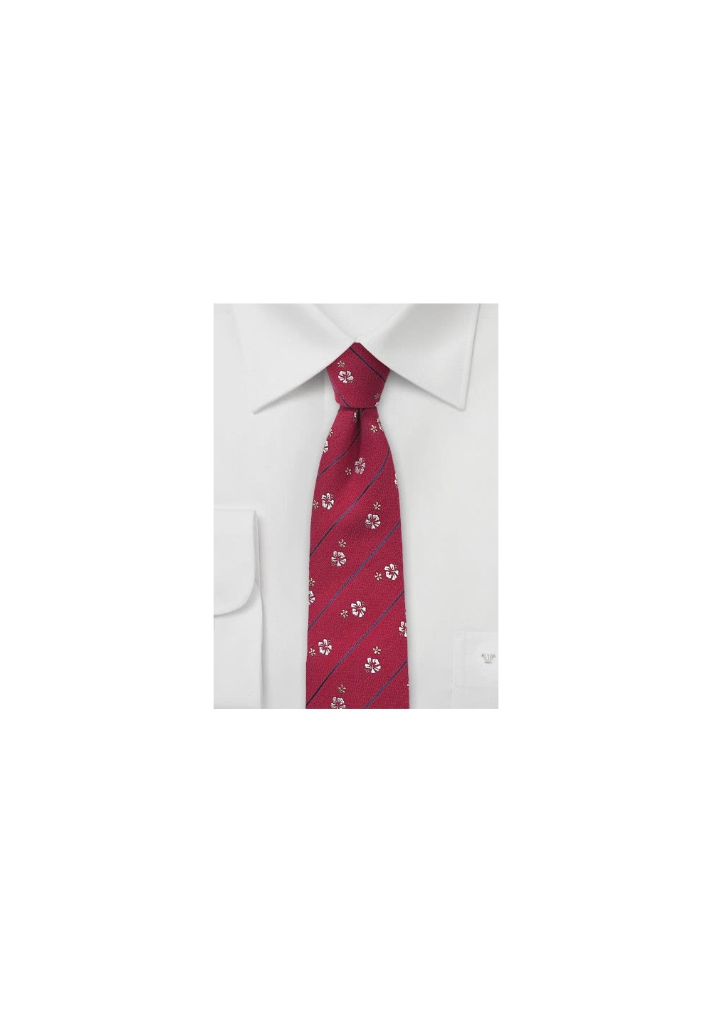 Red Silk Tie with Champagne Colored Floral Design