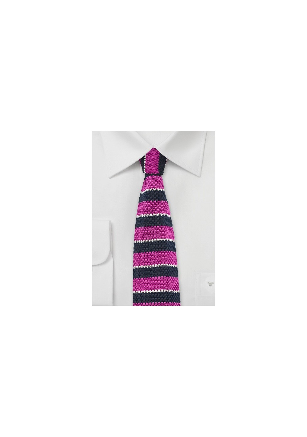 Striped Knitted Tie in Magenta and Navy