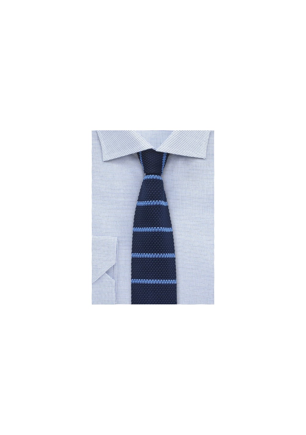 Striped Silk Knit Tie in Navy and Light Blue