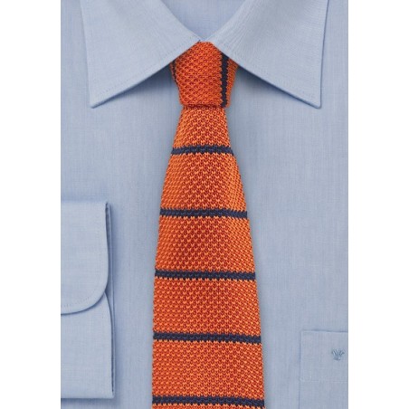 Tangerine and Blue Striped Knit Tie