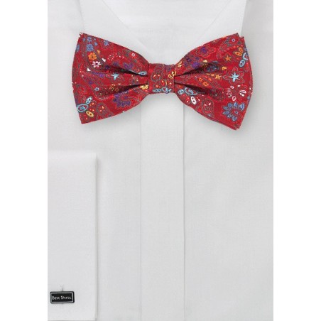 Pre-Tied Flower and Paisley Bow Tie in Red