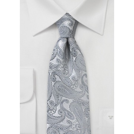 Bright Silver Paisley Silk Tie