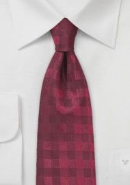 Wine Red Silk Tie with Gingham Check