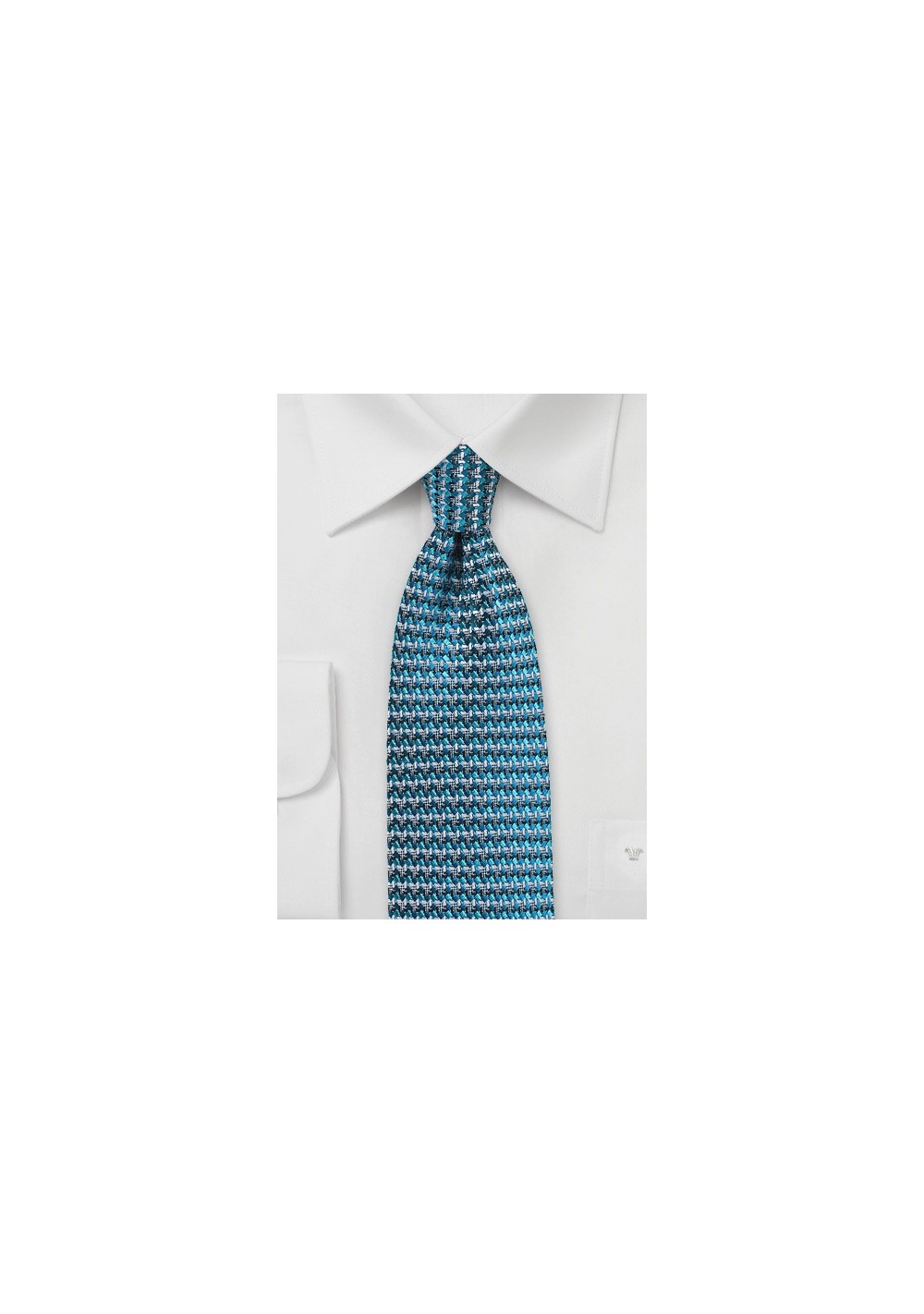 Retro Weave Silk Tie in Teal and Silver