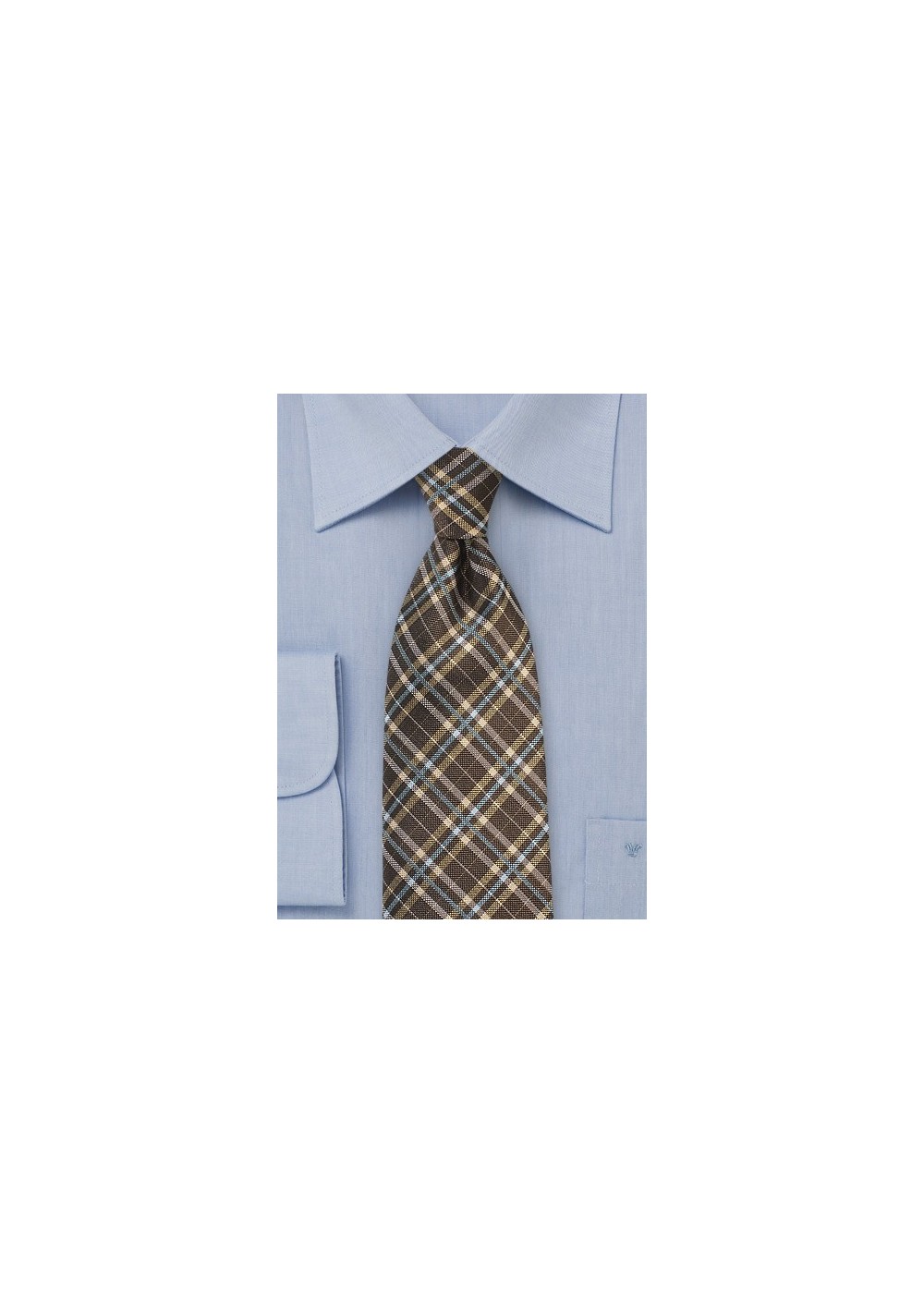 Brown Tartan Tie with Gold and Light Blue