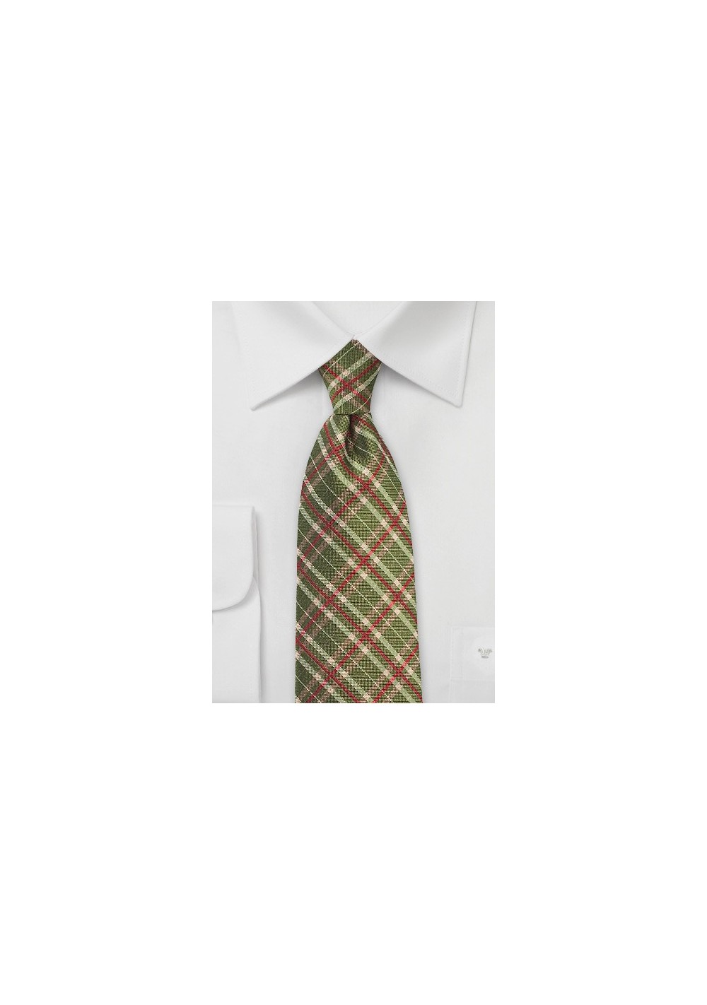 Tartan Silk Tie in Olive and Red