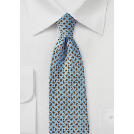 Allover Paisley Tie in Light Blue, Orange, and Navy