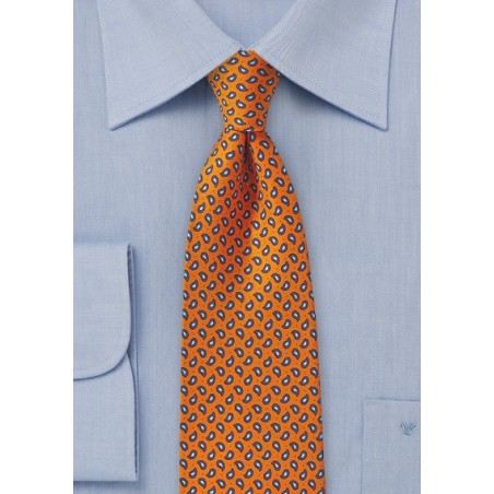 Allover Paisley Tie in Carrot Orange and Blue