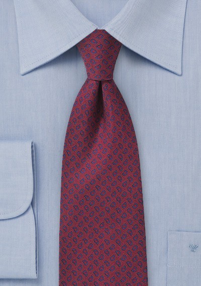Allover Paisley Tie in Dark Red and Blue