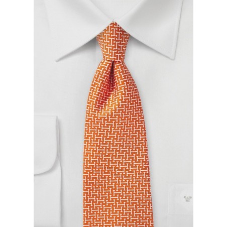 Geometric Print Silk Tie in Orange and Cream