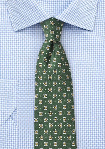 Forest Green Floral Silk Tie