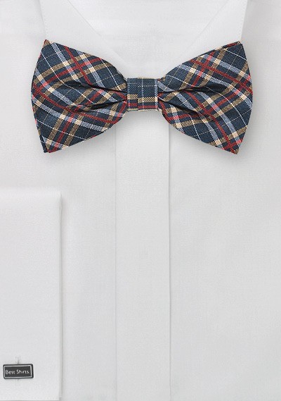 Tartan Plaid Bow Tie in Blue, Red, Gold