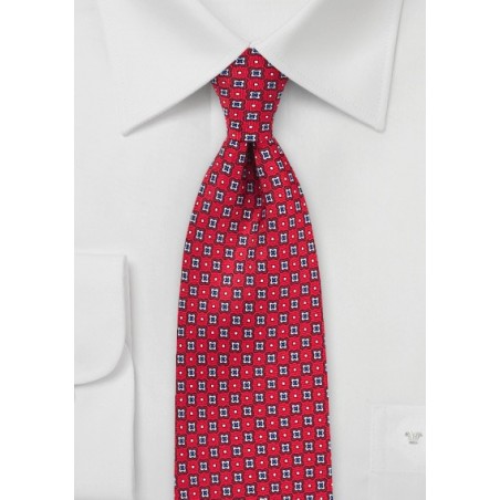 Geometric Floral Tie in Cherry Red and Blue