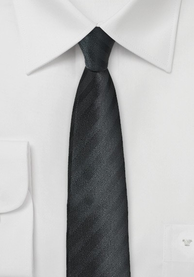 Textured Striped Skinny Tie in Black