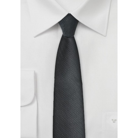 Ribbed Textured Black Skinny Tie