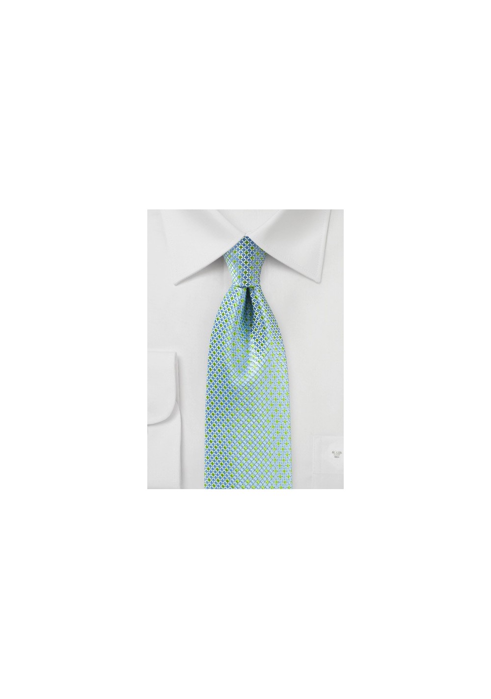 Light Blue and Green Micro Check Tie