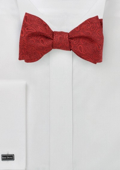 Rich Red Paisley Bow Tie in Self Tie Style