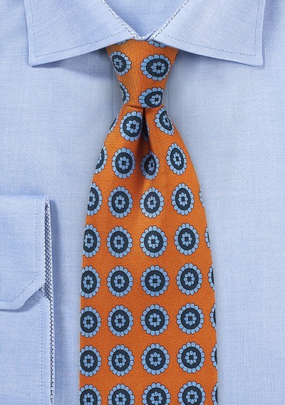 Burnt Orange Medallion Print Tie