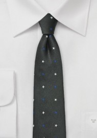 Black Skinny Tie with Blue and White Stars