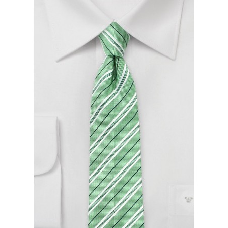 Cotton Skinny Striped Tie in Grass Green