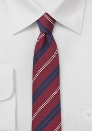 Dark Red and Navy Striped Wool Tie