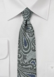 Oriental Paisley Skinny Wool Tie in Gray
